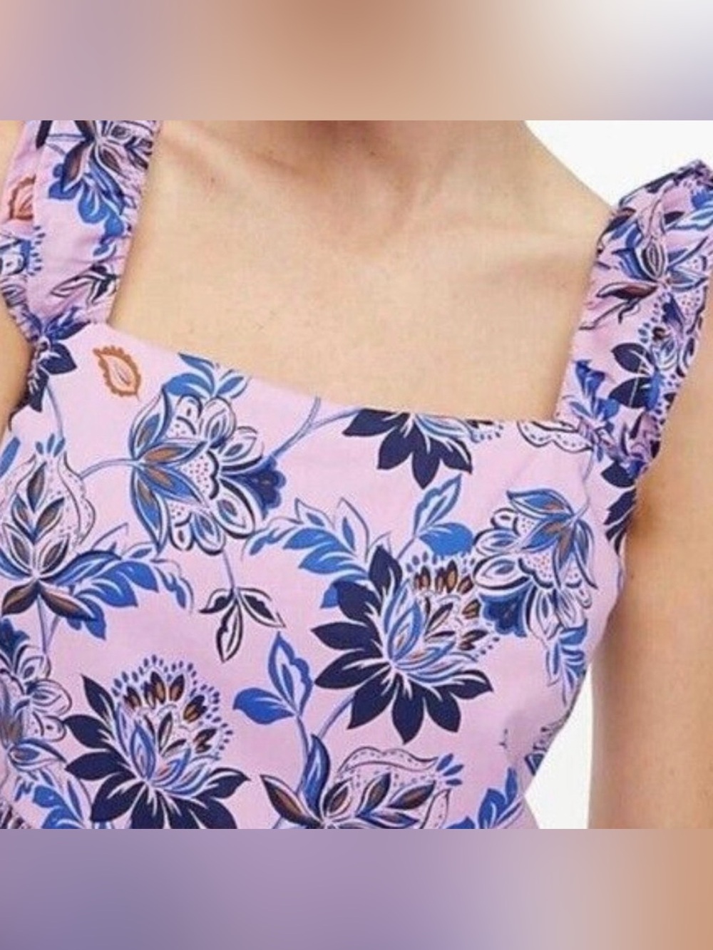 J. Crew Floral Ruffle Square Neck Smocked Midi Dress - Picture 2 of 13